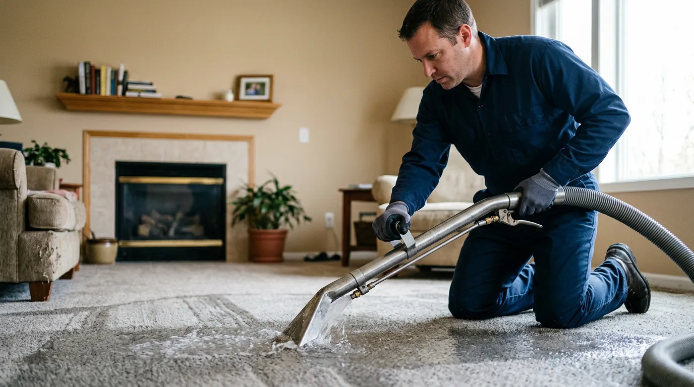 Water damage restoration technician working near Lima, IL